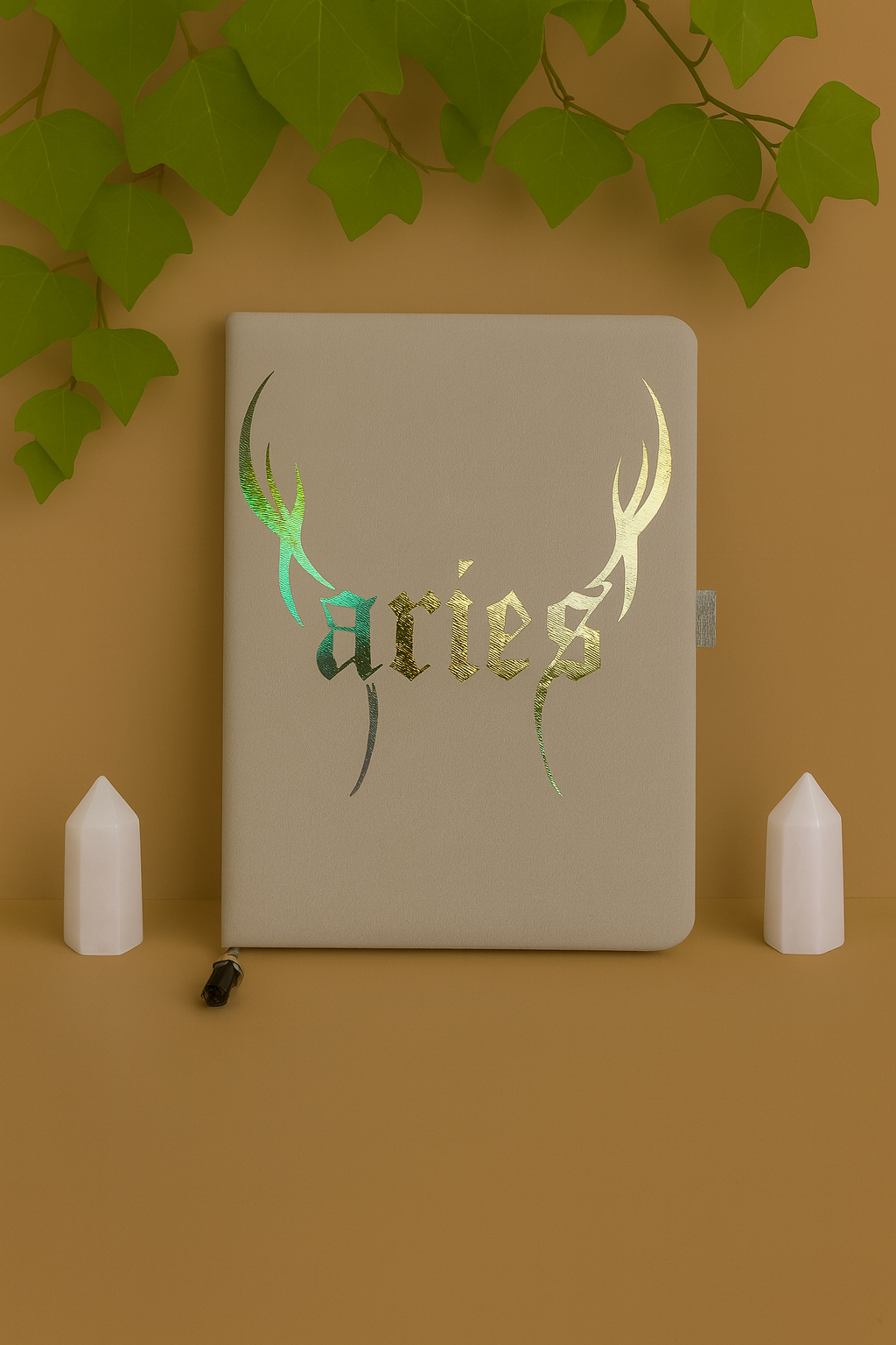 aries zodiac journal with crystal bookmark